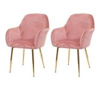 Mendler 2X Chaise de Salle à Manger HWC-F18, Chaise - Velours Vieux Rose, Pieds dorés