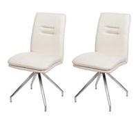 Lot de 2 chaises de salle à manger HWC-H70, chaise de cuisine tissu/textile inox brossé crème-beige