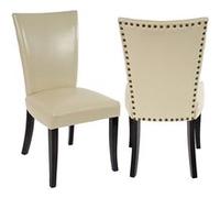 Lot De 2 Chaises De Salle À Manger Chesterfield Av Rivets Similicuir Crème, Pieds Foncés
