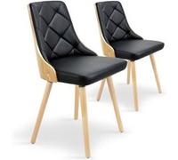 Menzzo Lot de 2 chaises scandinaves Lalix - Bois chêne Clair & Assise Noire - Chaises Design Confortables - Salle à Manger, Cuisine - L50 x P55 x H80 cm