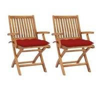 vidaXL Chaises de jardin 2 pcs. avec coussins rouges en teck massif