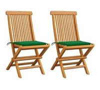 vidaXL Chaises de jardin avec coussins verts 2 pcs. Bois massif teck