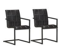 VIDAXL Chaises cantilever - Noir Cuir Véritable