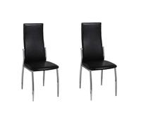 Lot de 2 Chaises à Manger Noires en Similicuir, Design Moderne | Pieds en chrome,assise similicuir,charge max 110 kg par siège,style moderne,entretien facile