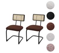 Lot de 2 chaises à piétement luge HWC-K88, chaise à dossier, bois rotin métal bouclé tissu/textile brun