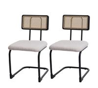 Lot de 2 chaises à piétement luge HWC-K88, chaise à dossier, bois rotin métal bouclé tissu/textile blanc