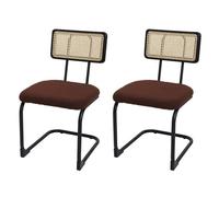 Lot de 2 chaises à piétement luge HWC-K88, chaise à dossier, bois rotin métal bouclé tissu/textile brun