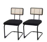 Lot de 2 chaises à piétement luge HWC-K88, chaise à dossier, bois rotin métal bouclé tissu/textile noir