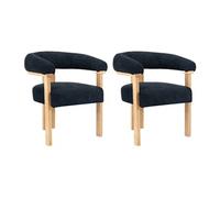 Lot de 2 chaises avec accoudoirs en tissu bouclette et bois d'hévéa naturel - Anthracite foncé - LIVELIA