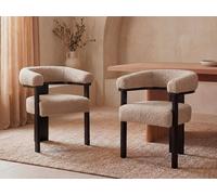 Lot de 2 chaises avec accoudoirs en tissu bouclette et bois d'hévéa noir - Taupe - LIVELIA