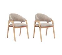 Lot de 2 chaises avec accoudoirs en tissu bouclette et bois d'hévéa - Taupe et naturel - SOLUNA