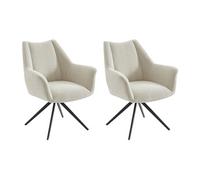Vente-unique - Lot de 2 chaises avec accoudoirs en Tissu et métal Noir - Beige - KARDESA de Maison Céphy - Salle à Manger