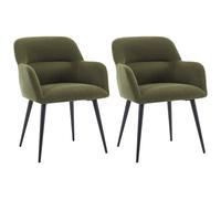 Vente-unique - Lot de 2 chaises avec accoudoirs en Tissu et métal Noir - Vert - HEKA - Salle à Manger