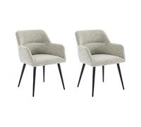 Lot de 2 chaises avec accoudoirs en tissu tweed et métal noir - Crème - HEKA
