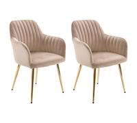 Vente-unique - Lot de 2 chaises avec accoudoirs en Velours et métal doré - Beige - Eleana - Salle à Manger