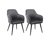 Lot de 2 chaises avec accoudoirs en velours et métal noir - Gris - ELEANA