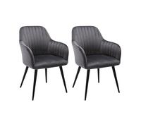 Lot de 2 chaises avec accoudoirs en velours et métal noir - Gris - ELEANA