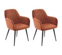 Lot de 2 chaises avec accoudoirs en velours et métal noir - Terracotta - ELEANA