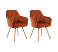 Lot de 2 chaises avec accoudoirs en velours et pieds bois de hêtre - Terracotta - ELEANA