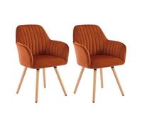 Lot de 2 chaises avec accoudoirs en velours et pieds bois de hêtre - Terracotta - ELEANA
