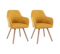 Vente-unique - Lot de 2 chaises avec accoudoirs - Tissu et Pieds Bois de hêtre - Jaune - Eleana - Salle à Manger - Scandinave