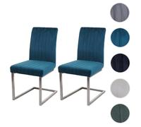 Lot de 2 chaises cantilever HWC-L14 chaise de conférence, velours inox brossé turqoise-bleu
