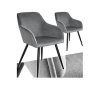 Chaise - TECTAKE - Lot de 2 chaises MARILYN effet velours style scandinave rembourrée, pieds acier noir, 58 x 62 x 82 cm - Gris/Noir