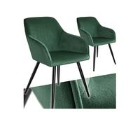 Chaise - TECTAKE - Lot 2 chaises MARILYN effet velours style scandinave rembourrée, pieds acier noir, 58x62x82cm - Vert foncé/Noir