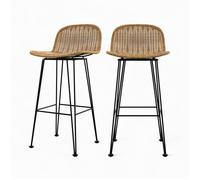 Lot de 2 chaises de bar 76 cm en résine tressée marron - Jigani - Maison Pavane