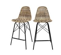 Lot de 2 chaises de bar de jardin 63 cm en résine tressée marron - Tiptur - Maison Pavane