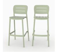 Lot de 2 chaises de bar de jardin 75 cm en plastique vert pastel - Lola - Maison Pavane