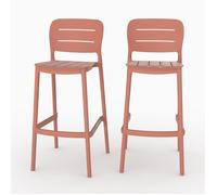 Lot de 2 chaises de bar de jardin 75 cm en plastique vieux rose - Lola - Maison Pavane