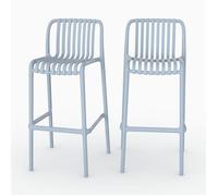 Lot de 2 chaises de bar de jardin 76 cm en plastique bleu pastel - Duli - Maison Pavane