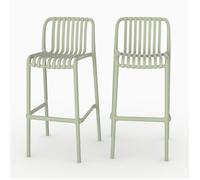 Lot de 2 chaises de bar de jardin 76 cm en plastique vert pastel - Duli - Maison Pavane