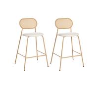 Lot de 2 Chaises de Bar Dossier en Rotin Rembourrés Tabourets de Comptoir Bois