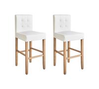 Lot de 2 Chaises de Bar en Cuir PU Blanc Crème Acier et Pieds Bois de Pin
