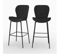 Lot de 2 chaises de bar en velours noir 75 cm - Mazzia - Maison Pavane