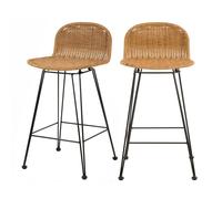 Lot de 2 chaises de bar mi-hauteur 63 cm en résine tressée marron - Jigani - Maison Pavane