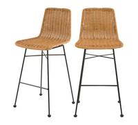 Lot de 2 chaises de bar mi-hauteur 63 cm en résine tressée marron - Mandya - Maison Pavane