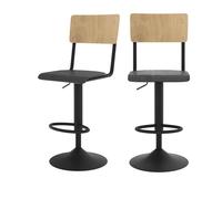 Lot de 2 chaises de bar réglables 60/80 cm en bois clair et noir - Clem - Maison Pavane