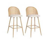 Beliani Lot de 2 Chaises de Bar Rétro en Métal Assise en Tissu Dossier Tresse Viennoise Beige Bois Clair Cornell