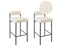 Lot de 2 Chaises de Bar Sans Accoudoirs avec Dossier Boudin en Tissu Bouclé Blan