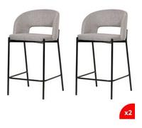 Lot de 2 chaises de bar, tabourets tissus gris - pieds en métal noir - KRISTEN Gris et noir G