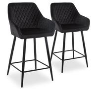MENZZO Lot de 2 chaises de bar Veronika Velours Noir