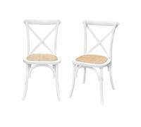 Lot de 2 chaises de bistrot en bois d'hévéa blanc. vintage. assise en rotin. empilables