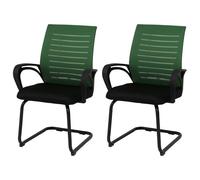 Lot de 2 chaises de conférence HWC-K51, chaise visiteur à piètement luge, tissu/textile (250 g/m²) MVG vert, structure noire