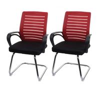 Lot de 2 chaises de conférence HWC-K51 piétement luge, charge max. 150 kg tissu/textile rouge