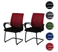 Mendler Lot de 2 chaises de conférence HWC-K51, Rouges, piètement Noir