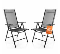 Lot de 2 chaises de jardin à dossier haut BigDean, pliables, jusqu'à 120 kg, gris foncé/noir, 7 positions de réglage, chaises de balcon pour le jardin, la terrasse et le camping
