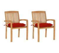 Lot de 2 Chaises de Jardin avec Coussins Siège Bleu Bois de Teck Massif vidaXL